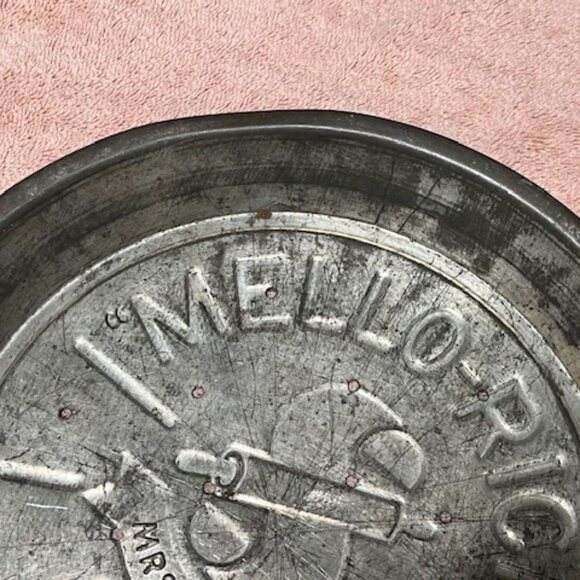 VTG Embossed Mrs Smith's Mello-Rich Pie Plate Pan Tin Rolling Pin 9.5" - Picture 8 of 9
